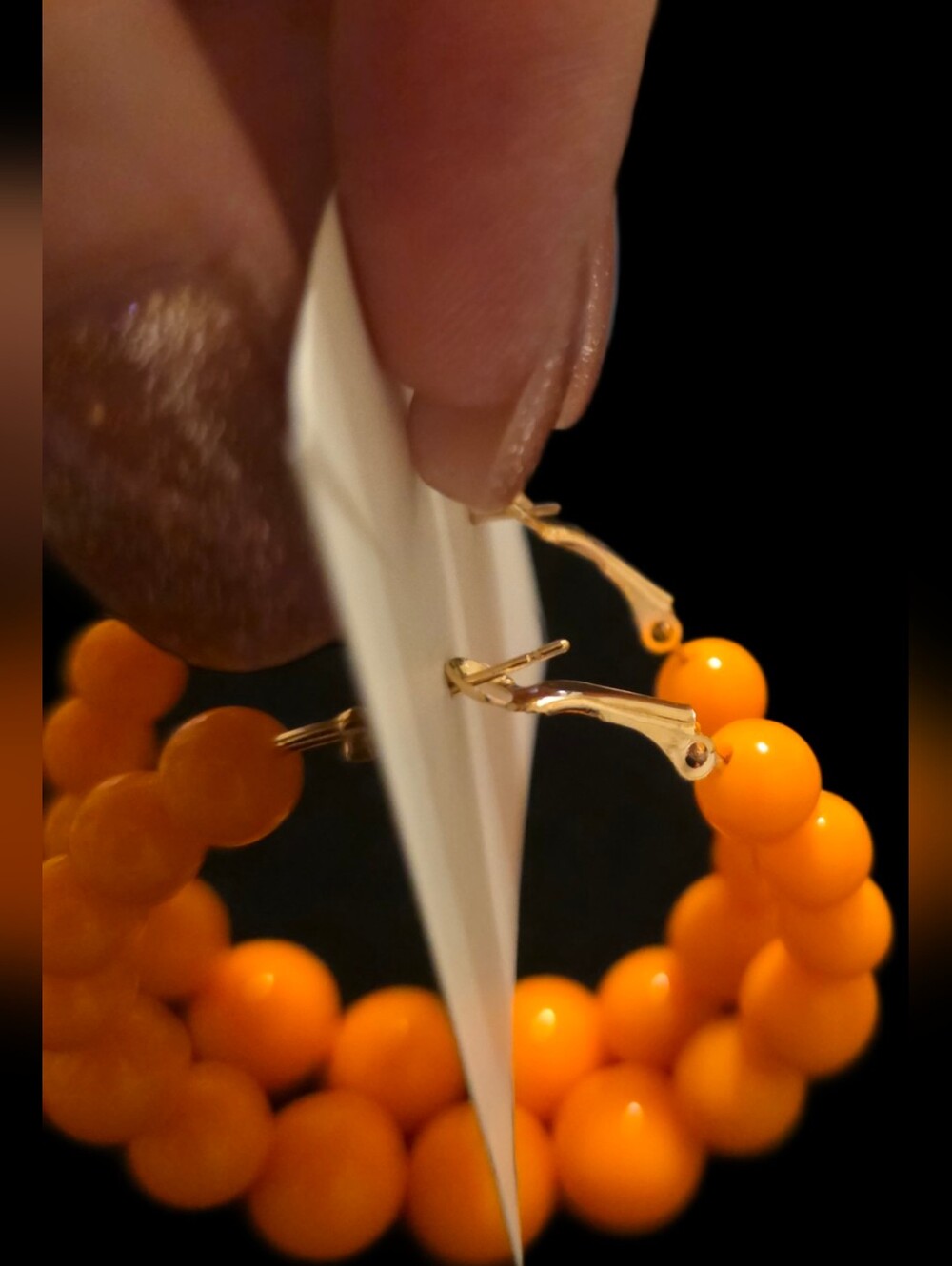 Bold Orange Beaded Hoop Earrings - Picture 3 of 4